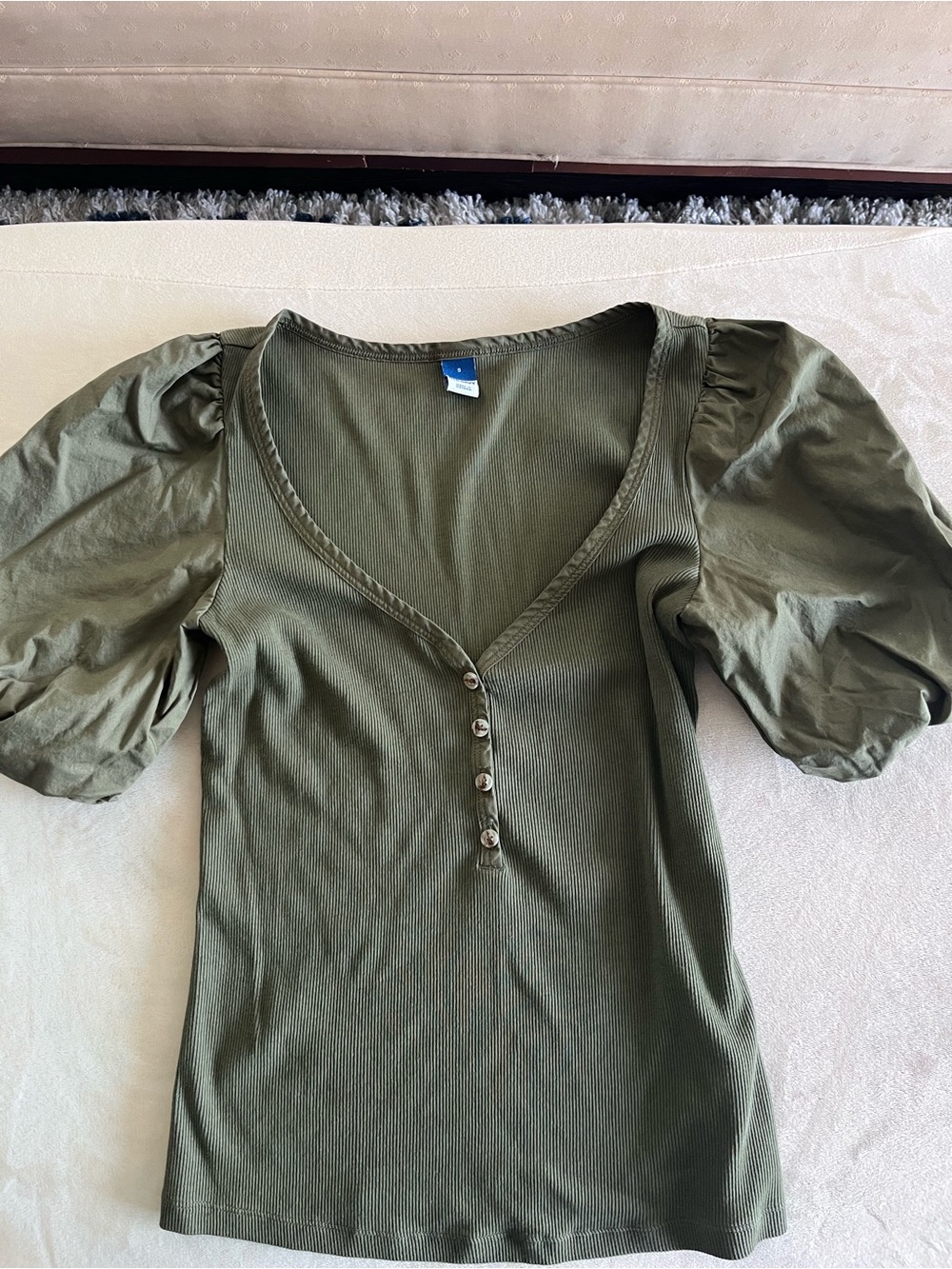 Old Navy Olive Green Puff-Sleeve Henley Top